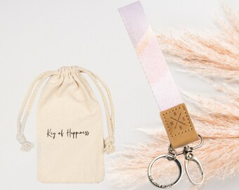 Key ring rose / gold made of faux leather with key ring, carabiner in silver and including gift packaging