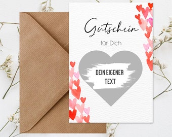 Carte à gratter à écrire sur soi coeur rouge pour la fête des mères | Carte à gratter avec enveloppe en papier naturel | Carte à gratter | DIN A6 (coeurs rouges)