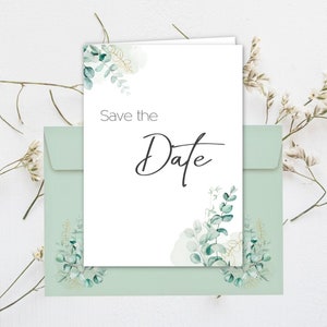 15 Save the Date Karten inkl. Umschlag für Hochzeit, Standesamt, Geburtstag, Kommunion, Jugendweihe, Taufe | Klappkarte DIN A6 (Eucalyptus)