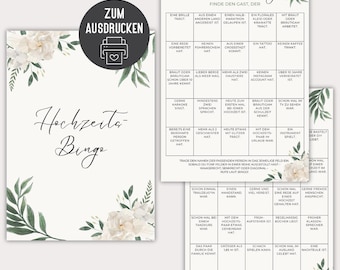 Wedding Bingo Green White Roses | Wedding game digital download PDF, PNG | Game for bride and groom and guests | Wedding party game bingo