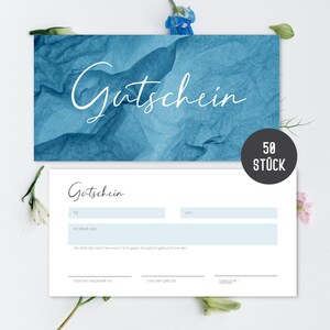 Blanko Gutscheine zum Ausfüllen (50 Stück) | Geschenkgutschein Firma für Nagelstudio, Friseur, Massage, Kosmetik, Restaurant etc. (Blau)