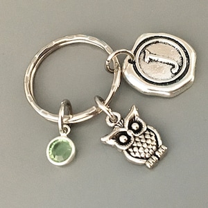 Tiny owl keychain with letter owl gift ideas owl gratulation gift owl school gift for friend owl gift for woman owl lover gifts for grandma