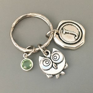 Owl key chain with letter owl lower gift idea owl keychain owl gifts owl gift for mom owl baby shower favor bird lover gift for grandma gift