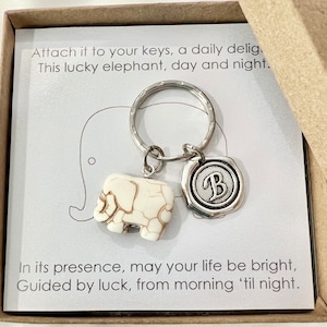 Porte-clés éléphant en pierre naturelle avec boîte-cadeau, idées cadeaux éléphant, cadeaux porte-bonheur, cadeau pour amoureux des éléphants, porte-clés monogramme éléphant