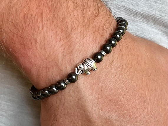 Man hematite bracelet man gift ideas gift him unique gift him birthday lucky gift lucky bracelet elephant gift men elephant bracelet gift