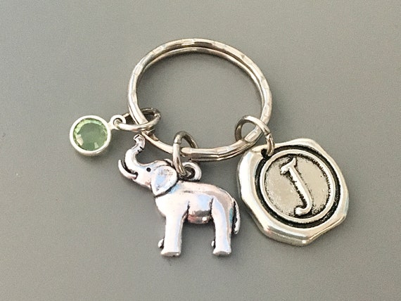 Elephant lucky Keychain Lucky elephant Gift, monogram initial & birthstone gift ideas lucky gifts elephant lover gift