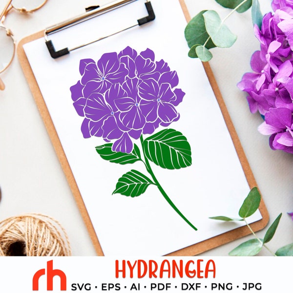 Hydrangea SVG, Hortensie Cut File, Layered Garden Flower Outline DXF, Hydrangea Silhouette