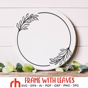 Okrągła ramka z liśćmi SVG, plik do cięcia wieńca laurowego, monogram gałęzi DXF, kwiatowy projekt ślubny, wystrój domu wiejskiego