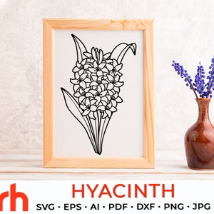 Jacinthe SVG, fichier de coupe fleur de taureau, plante DXF de naissance de mai, PDF de conception du zodiaque, contour de jacinthe, vecteur de plante de mois
