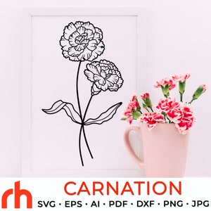Clavel SVG, archivo de corte de flor de Capricornio, planta de nacimiento de enero DXF, diseño del zodiaco PDF, contorno de clavel, vector de planta del mes