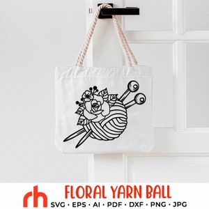 Floral Yarn Ball SVG, Strickdatei, Stricknadeln DXF, Stickgarn Vektor, Wollknäuel Umriss, Love Knitting
