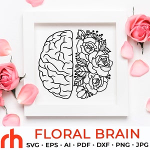 Floral hersenen SVG, bloem anatomie gesneden bestand, geestelijke gezondheid DXF, geluk EPS, meditatie