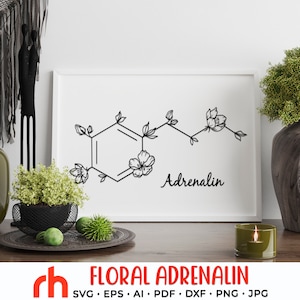 Floral Adrenalin SVG, Flower Molecule Cut File, Chemical Structure DXF, Hormones Clip Art
