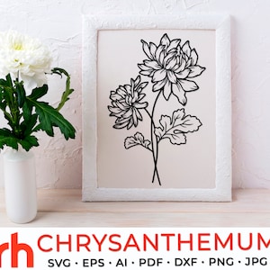 Crisântemo SVG, Arquivo de corte de flor de escorpião, Planta de nascimento de novembro DXF, Design do zodíaco PDF, Esboço de crisântemo, Vetor de planta de mês