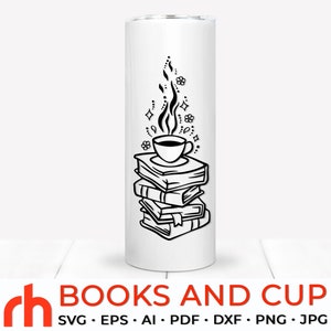 Pilha de livros SVG, arquivo de corte de caneca de café, design de bibliotecário, DXF de leitor ávido, professor de leitura