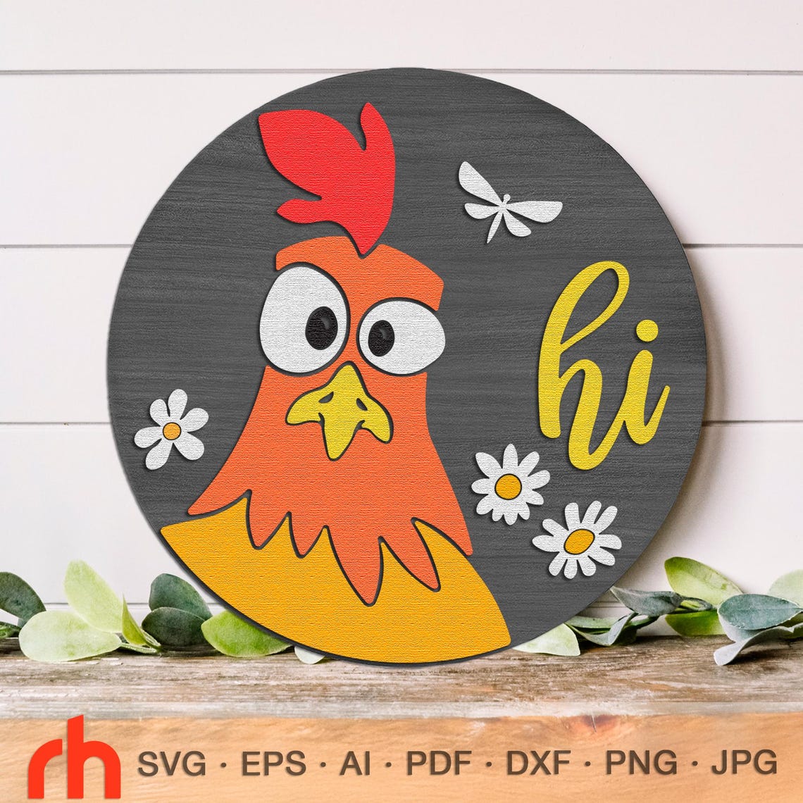 Layered Ranch Sign Chicken Hi SVG, Layered Farm Door Sign Cut File, Farmhouse Round Hanger ...