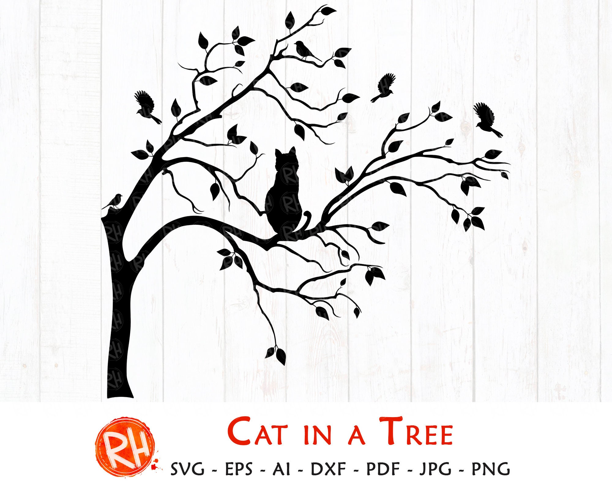 Tree Silhouette Svg Cat in a Tree Svg Tree Branch Svg | Etsy