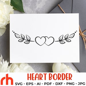 Hartrand SVG, bladeren krans gesneden bestand, bruiloft scheidingslijn DXF, bruiloft ontwerp, dubbel hart vector