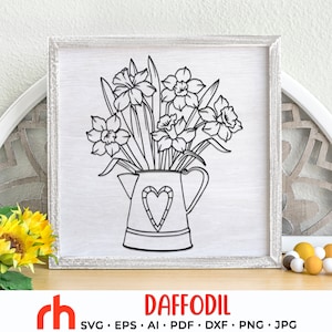 Narzisse SVG, Frühlingsstrauß Schnittdatei, Pisces Pflanze DXF, Blumenstrauß in einem Krug