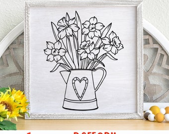 Daffodil SVG, Spring Bouquet Cut File, Pisces Plant DXF,  Bouquet of Flowers in a Jug