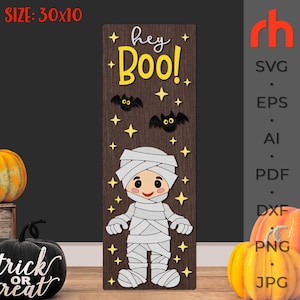 Hey Boo SVG, fichier de coupe Halloween porche signe, silhouette d'une maman mignonne, automne couches DXF plus maigre, fantasmagorique sitter, saison d'automne