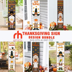 Thanksgiving Gnomes SVG Bundle, Fall Porch Sign Cut File, Layered Leaner DXF, Harvest Sitter, Pilgrim Gnome Silhouette, Autumn Decor