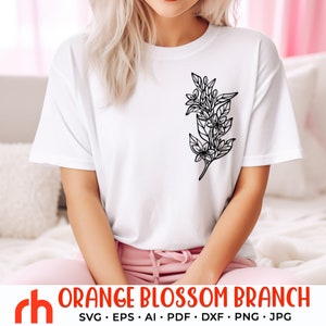 Orange Blüten Zweig SVG, Florida State Blume Schnittdatei, Floral Shirt Design DXF, orange Umriss, botanisches Thema