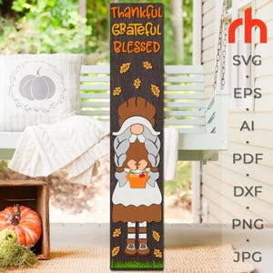Dankbar dankbar gesegnet SVG, geschichtete Veranda Zeichen geschnitten Datei, Herbst Leaner, Silhouette des Pilgerzwerg, Thanksgiving Sitter, Herbst Dekor
