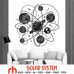 Zonnestelsel SVG, baan planeten silhouet, gesneden muurdecoratiebestand, ruimte shirtontwerp