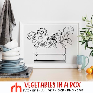 Légumes dans une boîte SVG, fichier de coupe frais de la ferme, Farmers Market DXF, vecteur de conception de ferme, décor de récolte