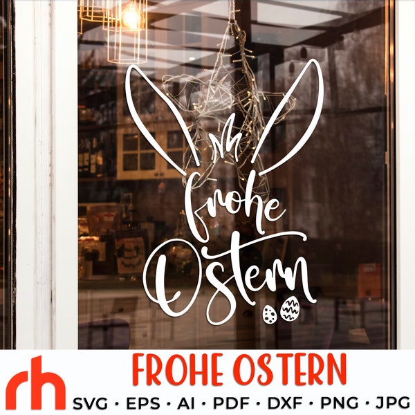 Frohe Ostern SVG, fichier de coupe de Pâques allemand, décoration printanière DXF
