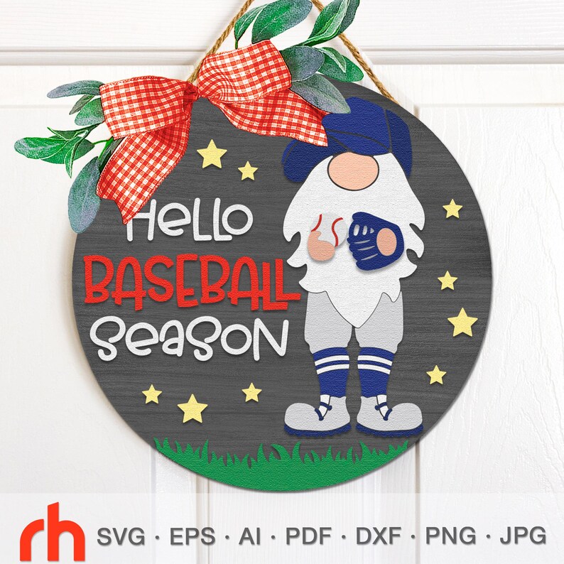 Hello Baseball Season SVG, Layered Door Sign Cut File, Silhouette of a ...
