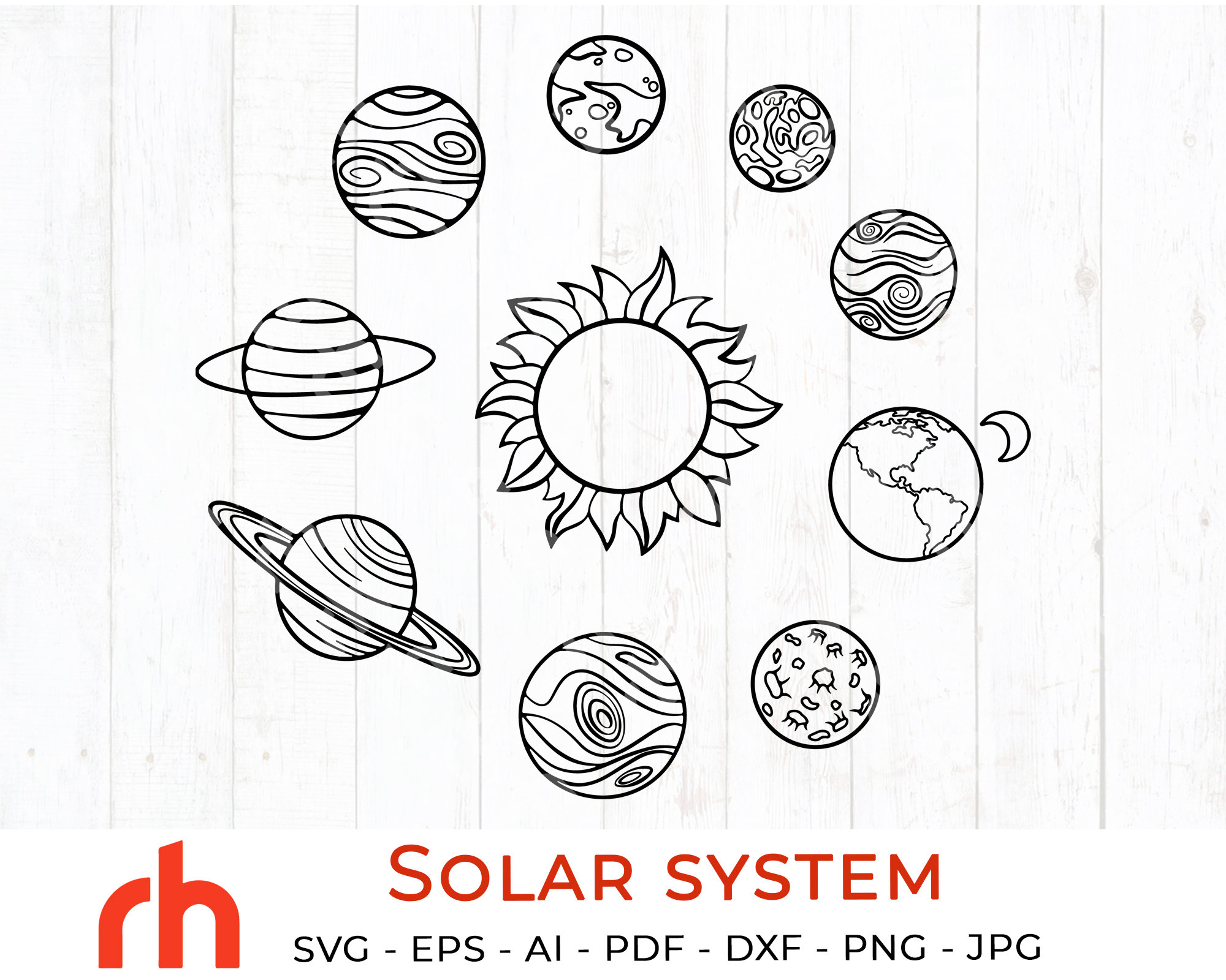 Solar system svg svg Solar system silhouette Etsy