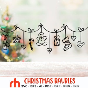 Kerstballen SVG, hangende ballen gesneden bestand, ballen aan een touwtje DXF, kerst raamdecoratie, vakantie ontwerp vector