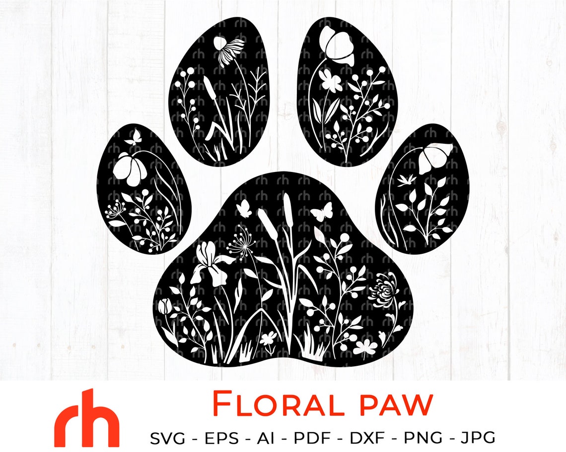 Floral paw svg Flower paw svg Pet lover svg Etsy