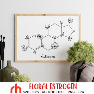 Floral Estrogen SVG, Flower Molecule Cut File, Molecular Structure DXF, Mental Health PDF, Women&#39;s Health