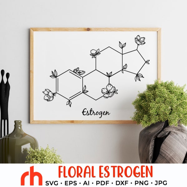 Floral Estrogen SVG, Flower Molecule Cut File, Molecular Structure DXF, Mental Health PDF, Women's Health