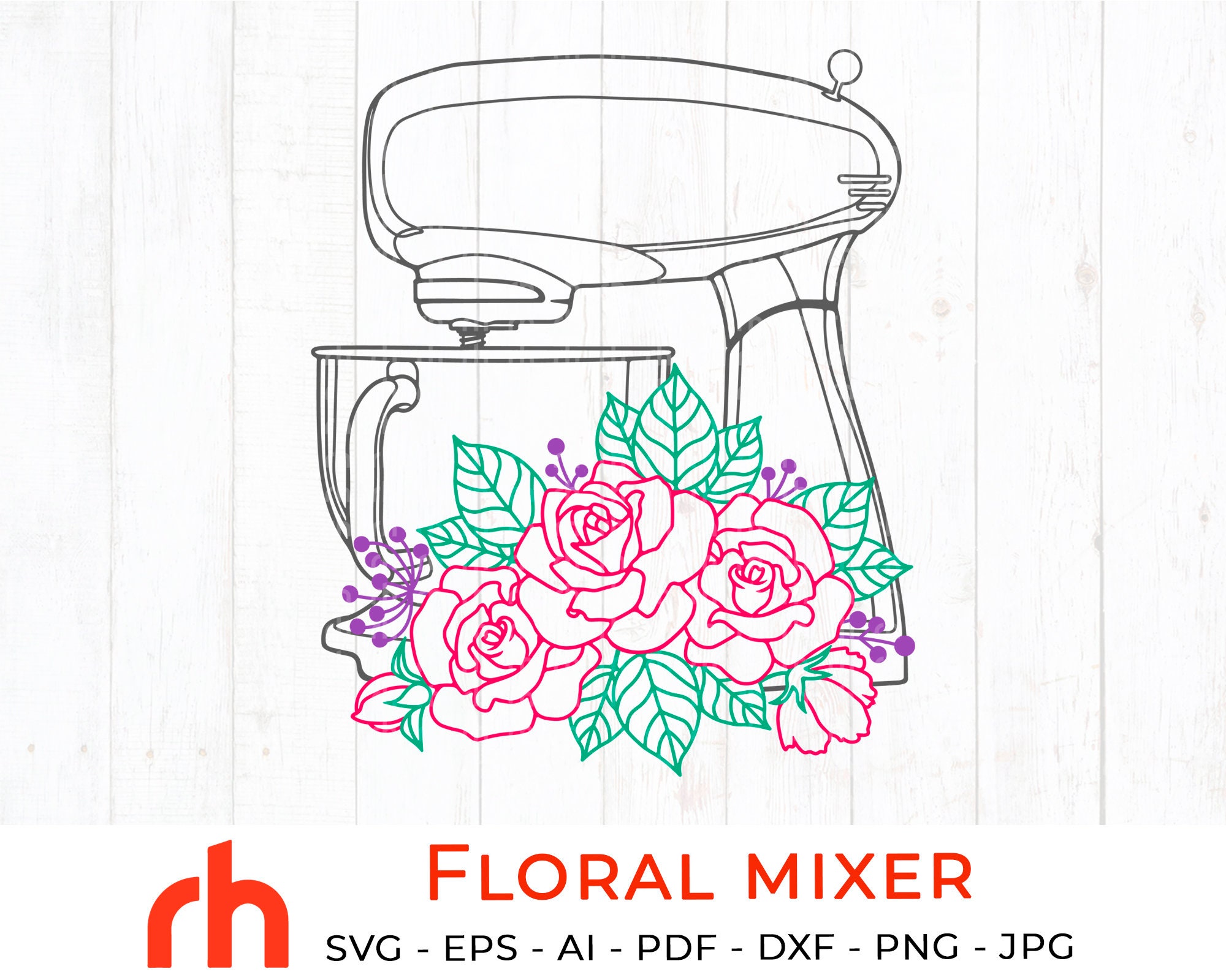 Floral stand mixer svg Flower stand mixer svg Baking svg Etsy