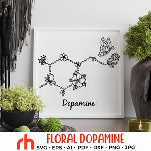 Floral Dopamine SVG, Flower Molecule Cut File, Molecular Structure DXF, Mental Health PDF, Healthy Life