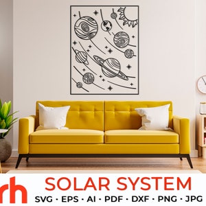 Zonnestelsel SVG, ruimtedecor gesneden bestand, planeten in de baan DXF, ruimtemuurkunst, planeten silhouet, kinderraamdecor, kosmisch thema
