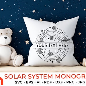 Solar System with Name SVG, Space Logo Cut File, Kids Monogram DXF, Science Teacher Design