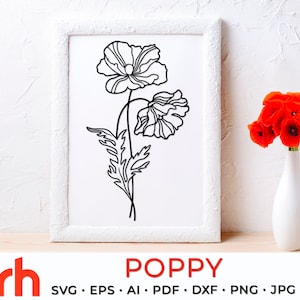 Coquelicot SVG, fichier coupé fleur Lion, août plante DXF, vecteur de fleur de mois de naissance, contour de pavot