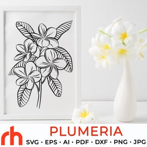Plumeria SVG, Frangipani Schnitt-Datei, Hawaiianische Blume DXF, Tropische Pflanze Vektor, Strand Blumenmuster, Aloha, Boho