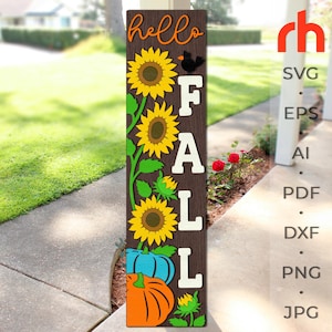 hello fall svg, autumn leaner svg, fall porch sign svg, laser cut file, layered fall sign svg, welcome sign svg, pumpkin silhouette, harvest sitter svg, thanksgiving svg, floral sign svg, sunflower sign svg, glowforge cut file, cricut cut file