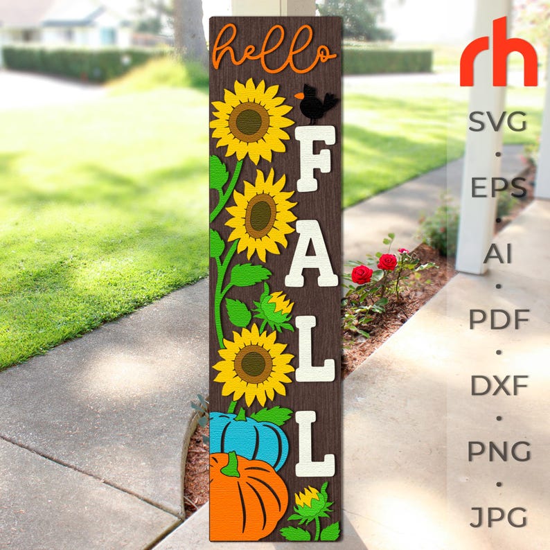 hello fall svg, autumn leaner svg, fall porch sign svg, laser cut file, layered fall sign svg, welcome sign svg, pumpkin silhouette, harvest sitter svg, thanksgiving svg, floral sign svg, sunflower sign svg, glowforge cut file, cricut cut file