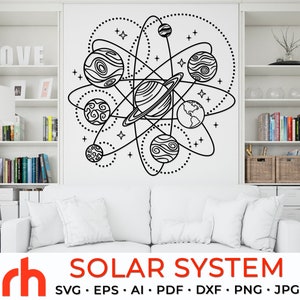Zonnestelsel SVG, baan planeten silhouet, ruimteontwerp gesneden bestand, wanddecoratie vector