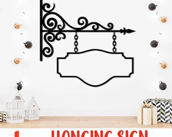 Hanging Sign SVG, Retro Signboard Cut File, Wrought Iron Sign DXF