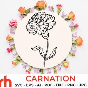 Clavel SVG, archivo de corte de flor de Capricornio, planta de nacimiento de enero DXF, diseño del zodiaco PDF, contorno de clavel, vector de planta del mes