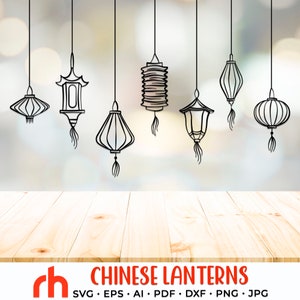 Lanternes chinoises SVG, lanternes suspendues DXF, décoration de fenêtre DXF, vecteur de lanternes en papier