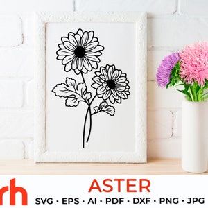 Aster SVG, Virgo Flower Cut File, September Plant DXF, Fall Flower Vector, Birthday Design, Aster Outline